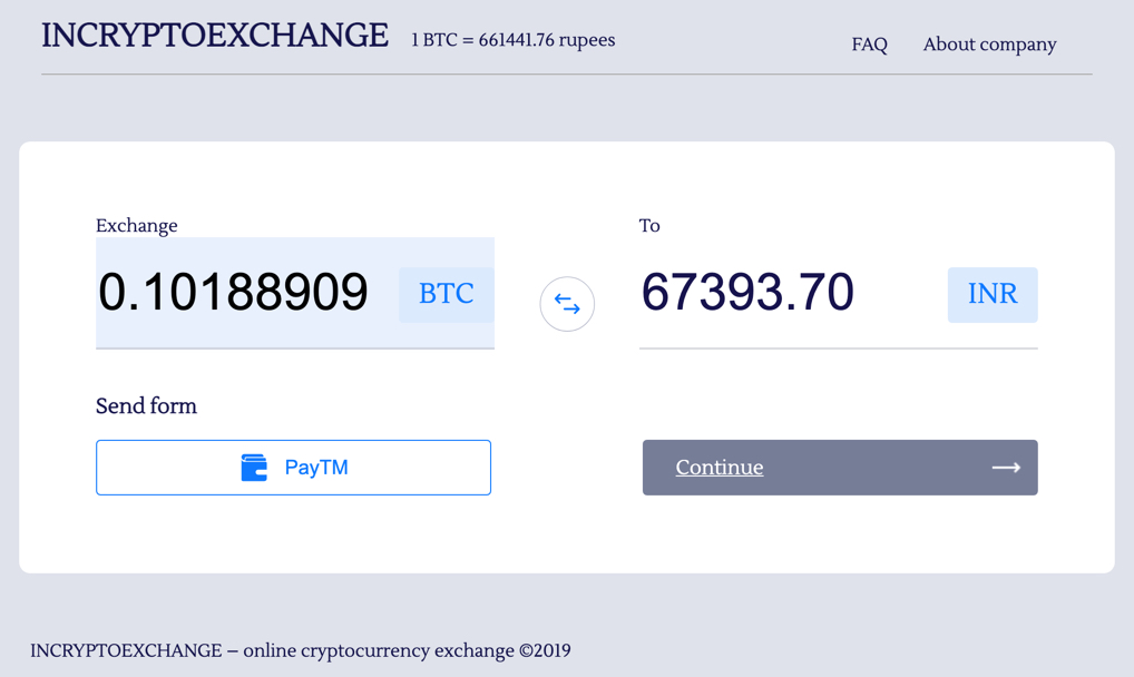 Bitcoin to Indian Rupee exchanger